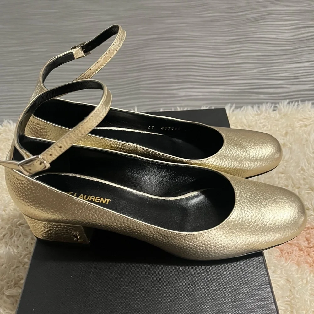 New Authentic Saint Laurent Babies Metallic Mary Jane Pumps - Picture 2 of 7